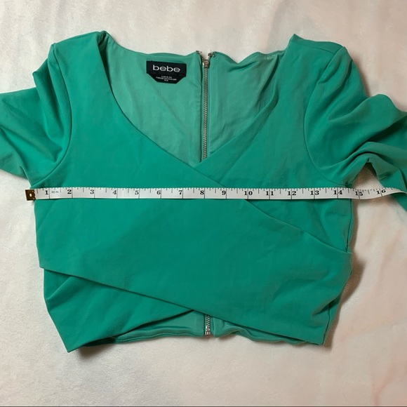 Bebe Mint Green Crossover Crop Top Long Sleeve - Picture 9 of 12